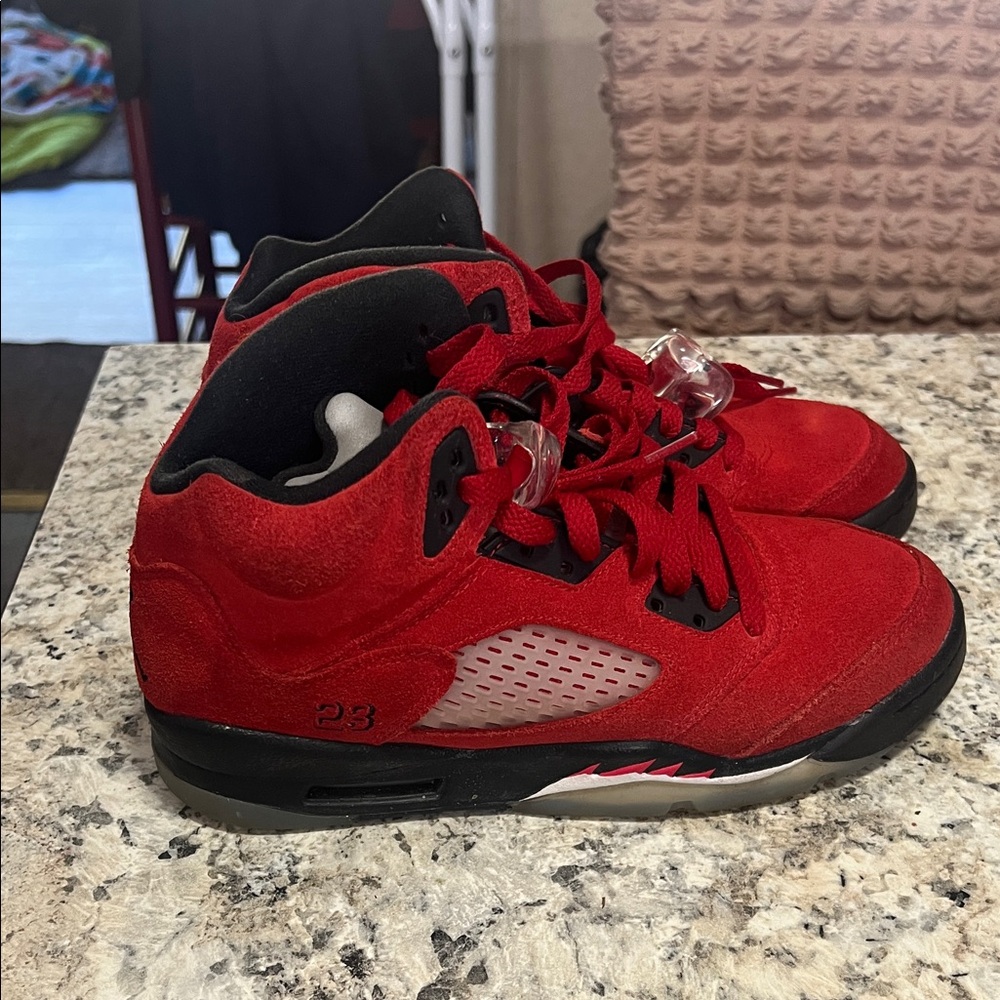 Jordan Red Suede High-Top Sneakers with Black Accents